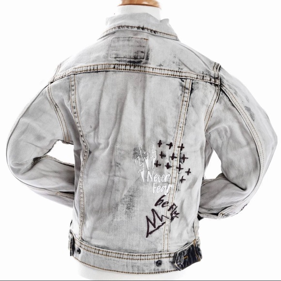 BOYS’ 8IGHTH DSTRKT GREY GRAFFITI BIKER JACKET - Picture 4 of 5